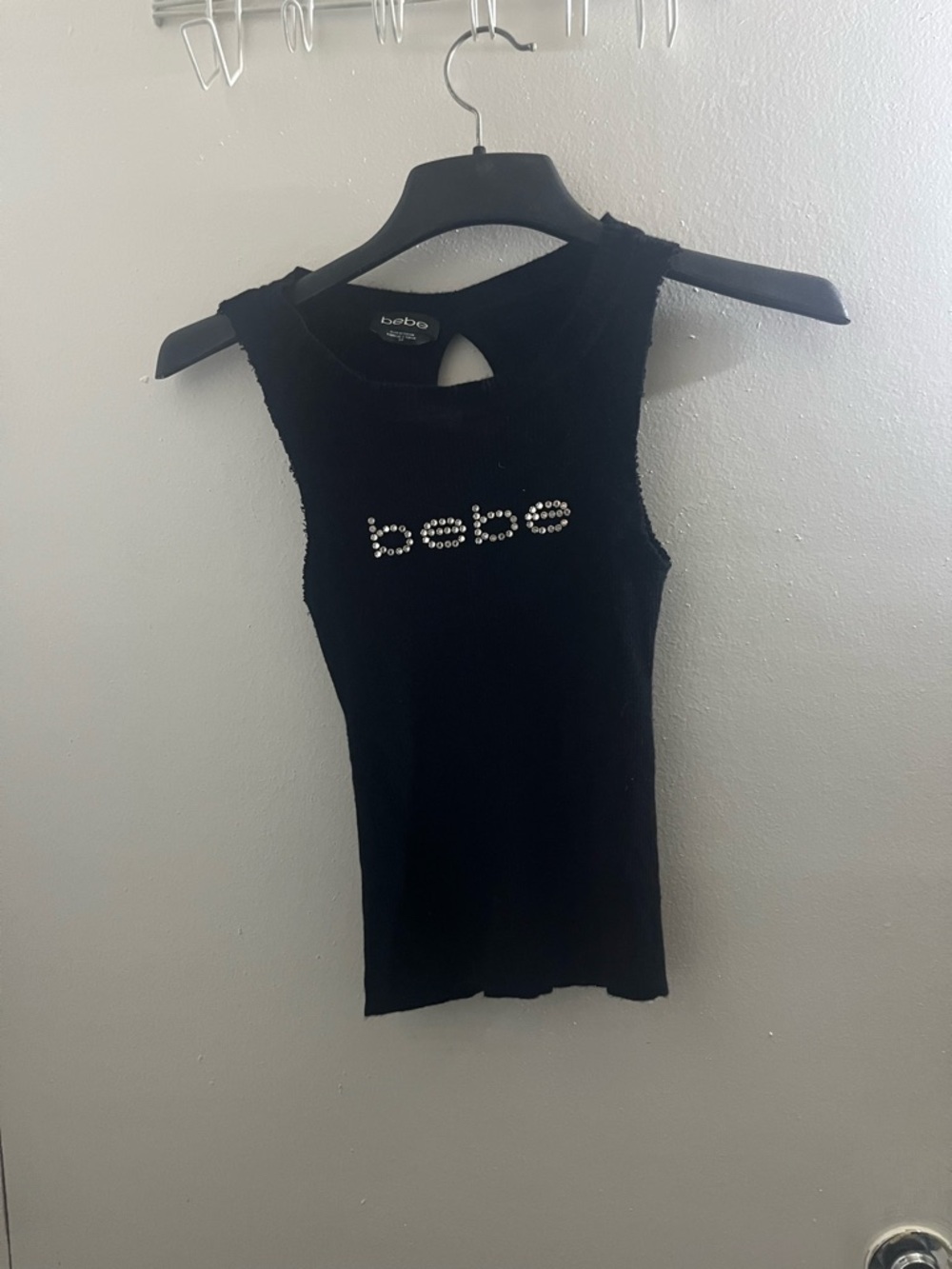 bebe Black Rhinestone Logo Slim Tank